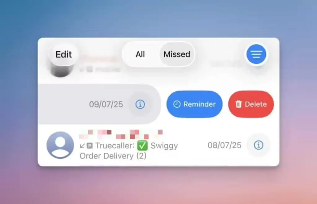 iOS 26 missed call reminder